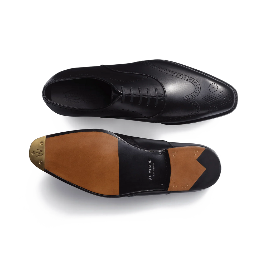 J.M. Weston Fusain Richelieus Perforés en Cuir de Veau Box Noir