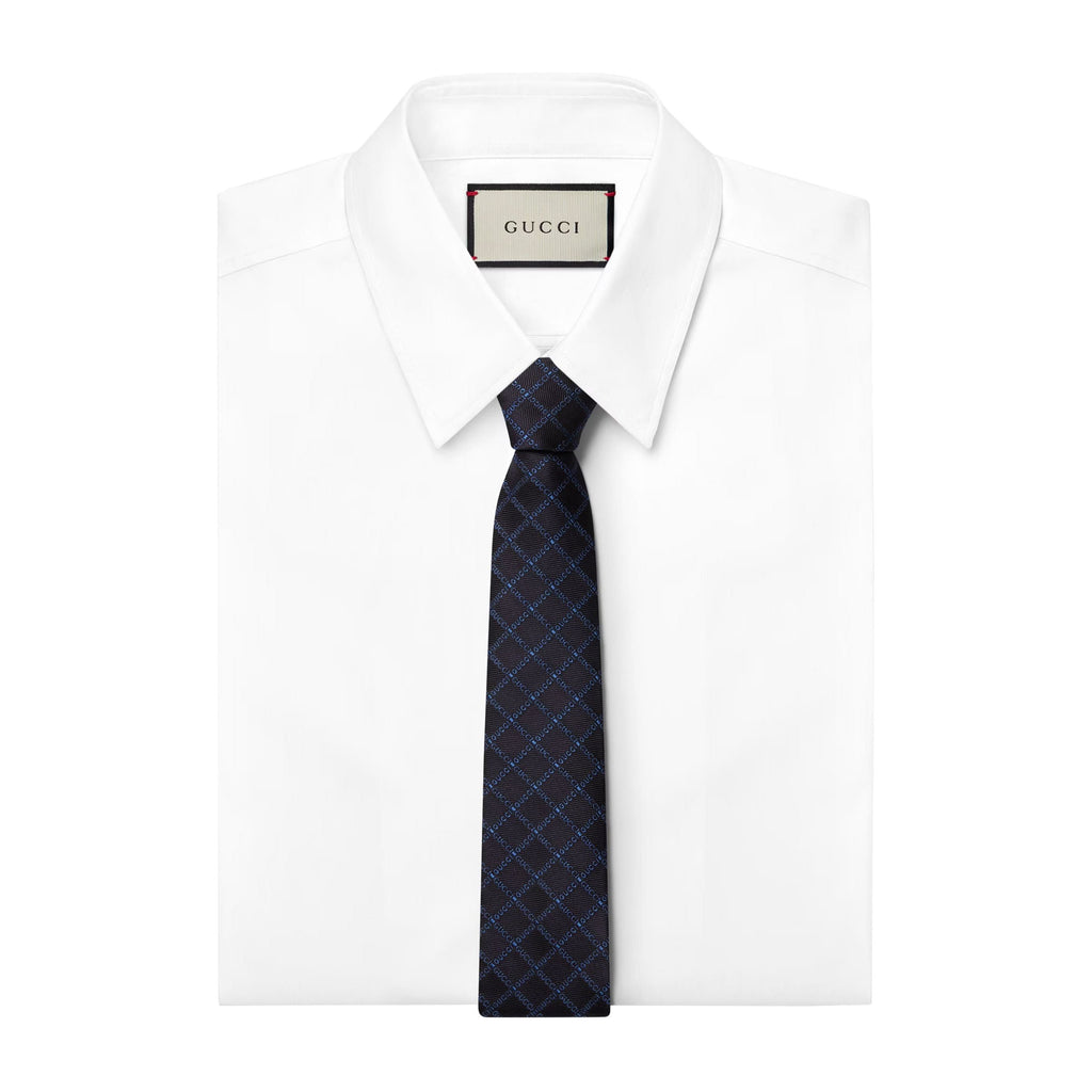 Gucci Cravate pour Homme en Jacquard de Soie Bleu Marine
