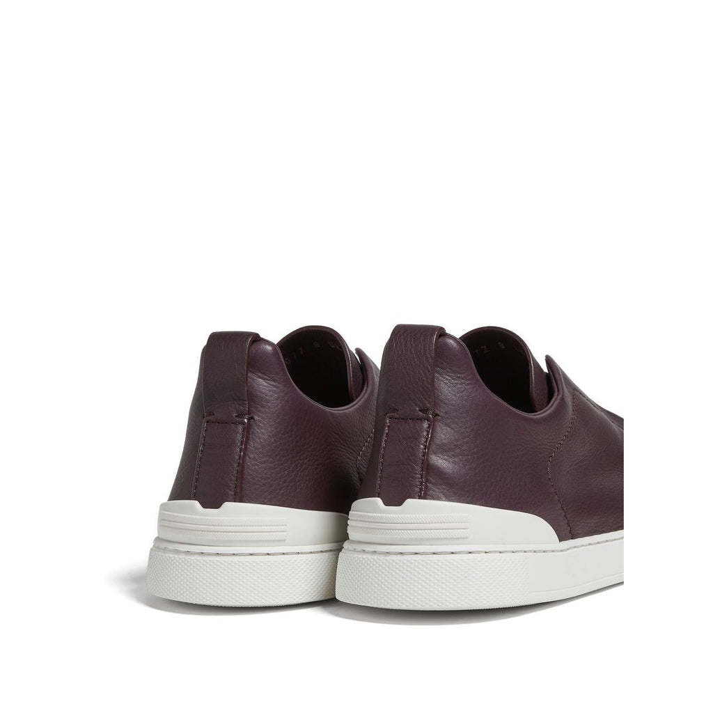Zegna Triple Stitch Espadrilles en Cuir Violet Foncé