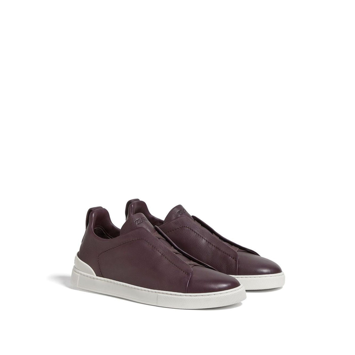 Zegna Triple Stitch Espadrilles en Cuir Violet Foncé