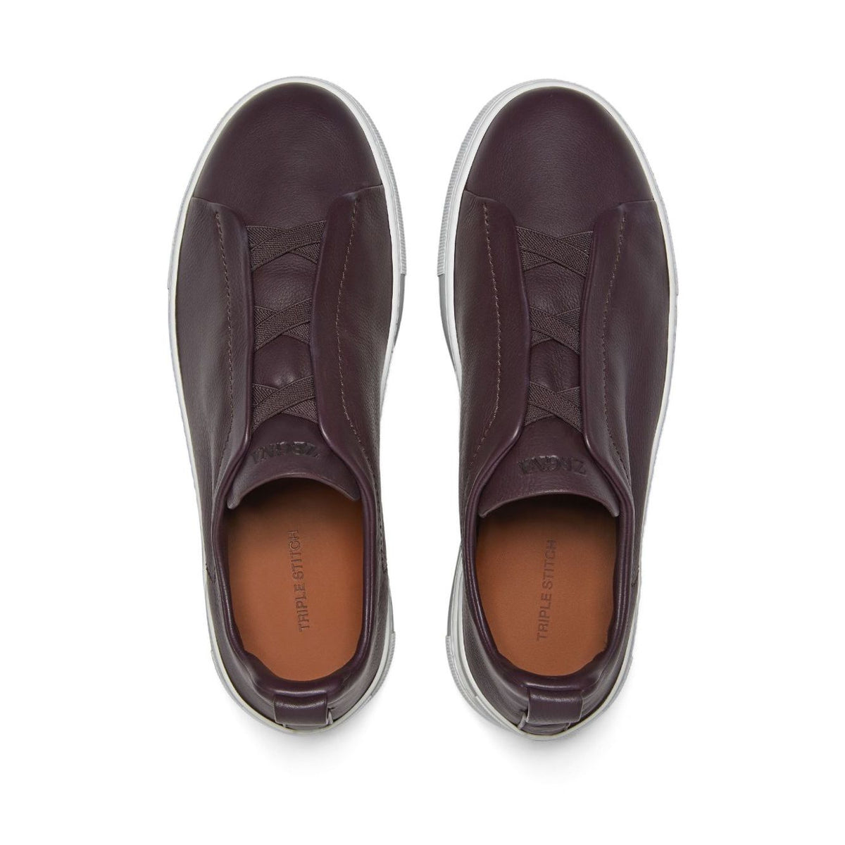 Zegna Triple Stitch Espadrilles en Cuir Violet Foncé