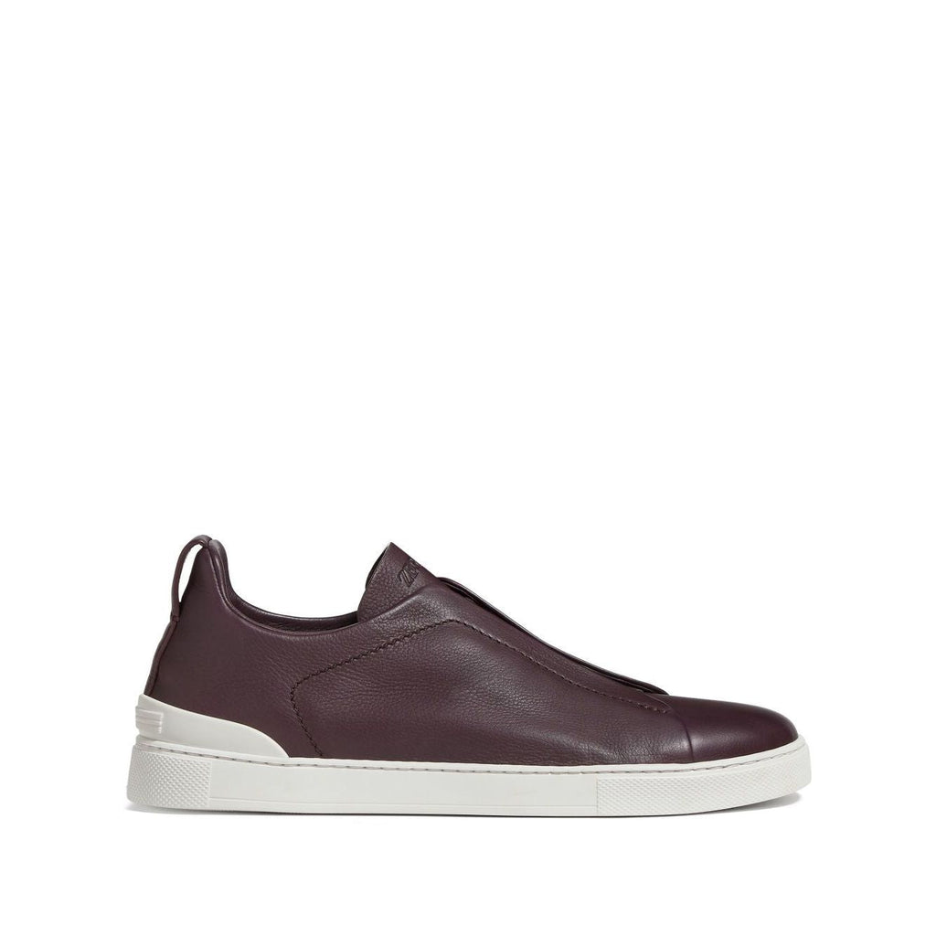 Zegna Triple Stitch Espadrilles en Cuir Violet Foncé
