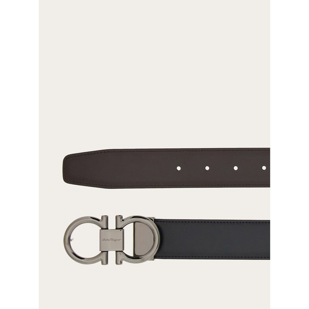 Ferragamo Ceinture en Cuir de Veau Réversible Noir/Hickory