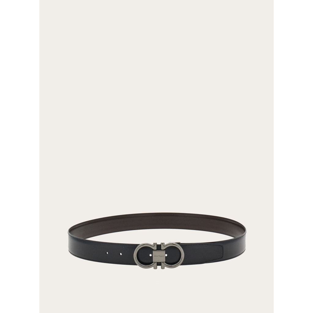 Ferragamo Ceinture en Cuir de Veau Réversible Noir/Hickory
