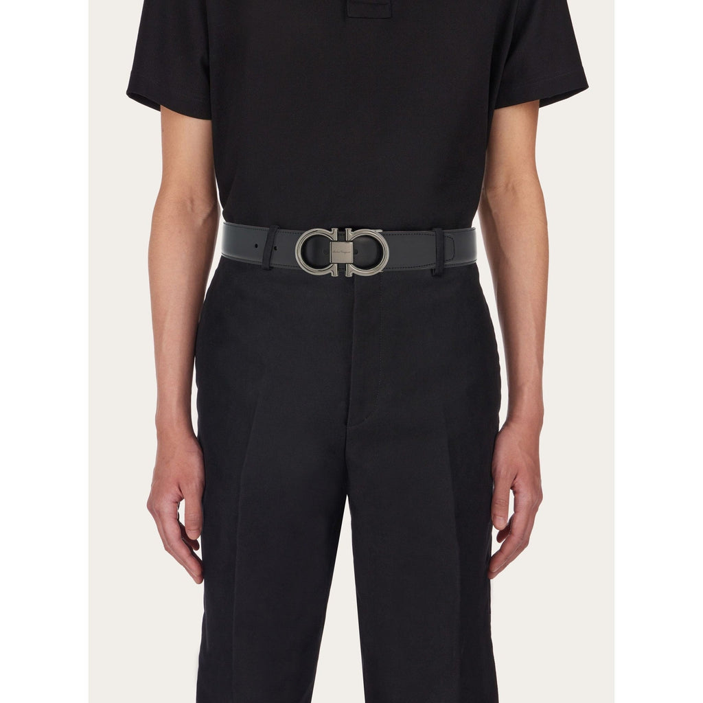 Ferragamo Ceinture en Cuir de Veau Réversible Noir/Hickory