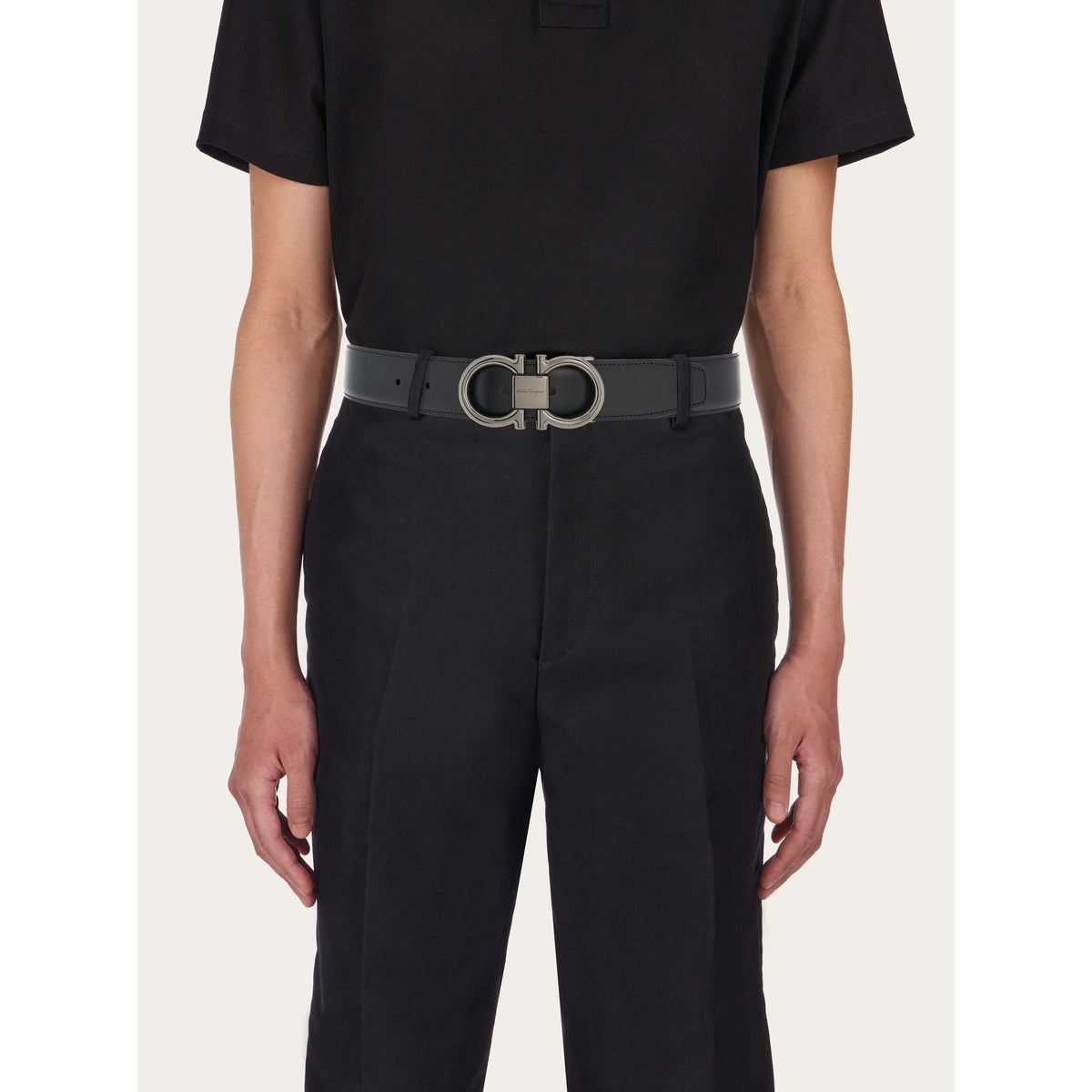Ferragamo Ceinture en Cuir de Veau Réversible Noir/Hickory