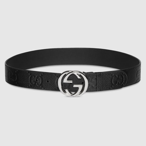 Gucci Ceinture Large en Cuir GG Jumbo Noir