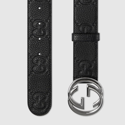 Gucci Ceinture Large en Cuir GG Jumbo Noir