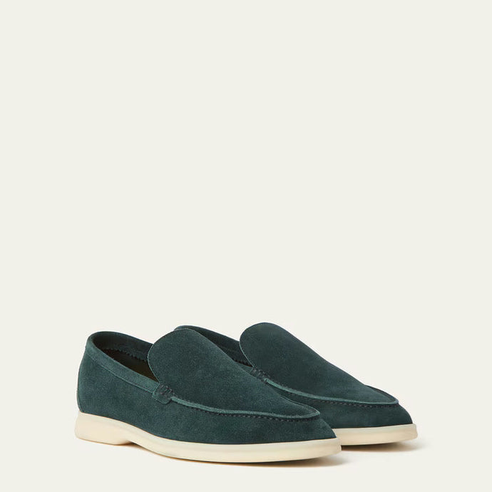 Loro Piana Summer Walk Mocassins en Suédé Vert Foncé