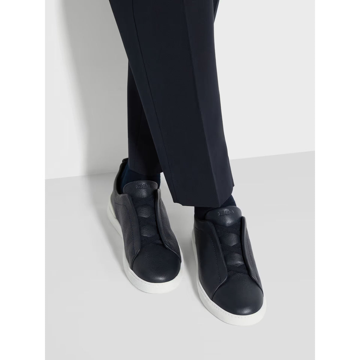 Zegna Triple Stitch™ SECONDSKIN Espadrilles en Cuir de Cerf Bleu Marine