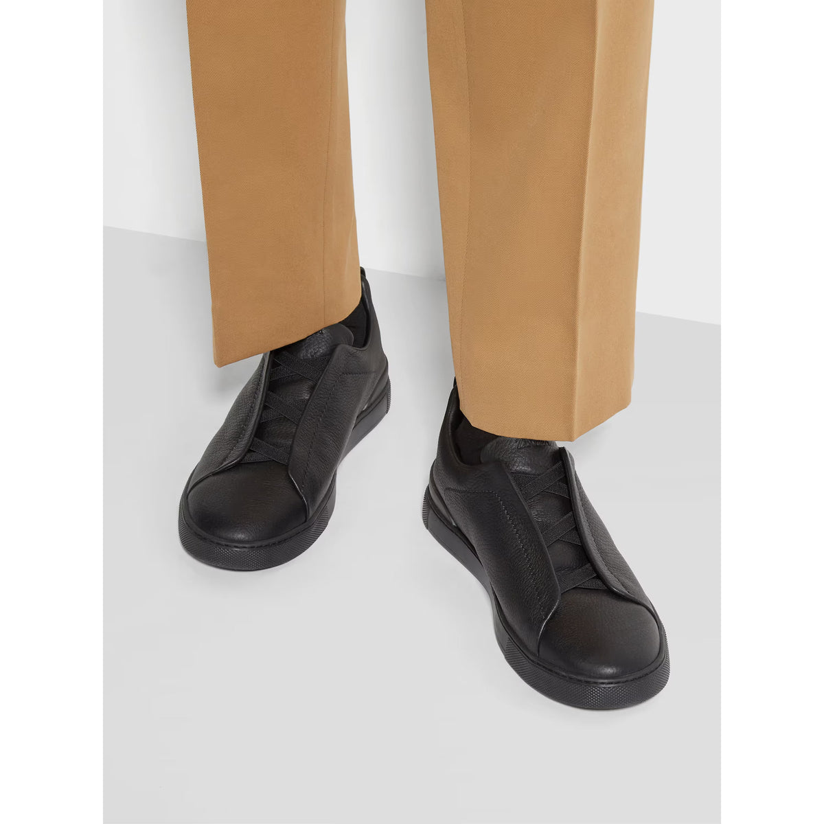 Zegna Triple Stitch SECONDSKIN Espadrilles en Cuir de Cerf Noir