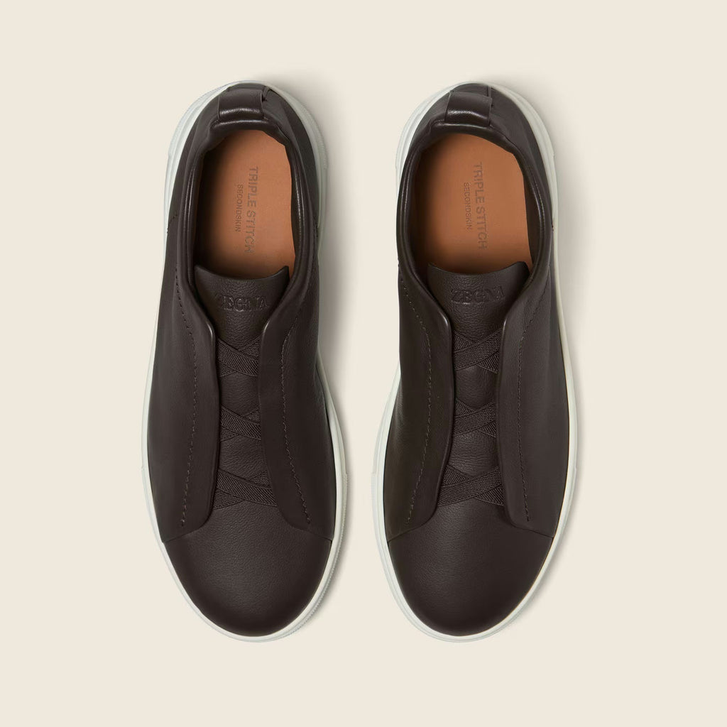 Zegna Triple Stitch SECONDSKIN Espadrilles en Cuir Marron Foncé