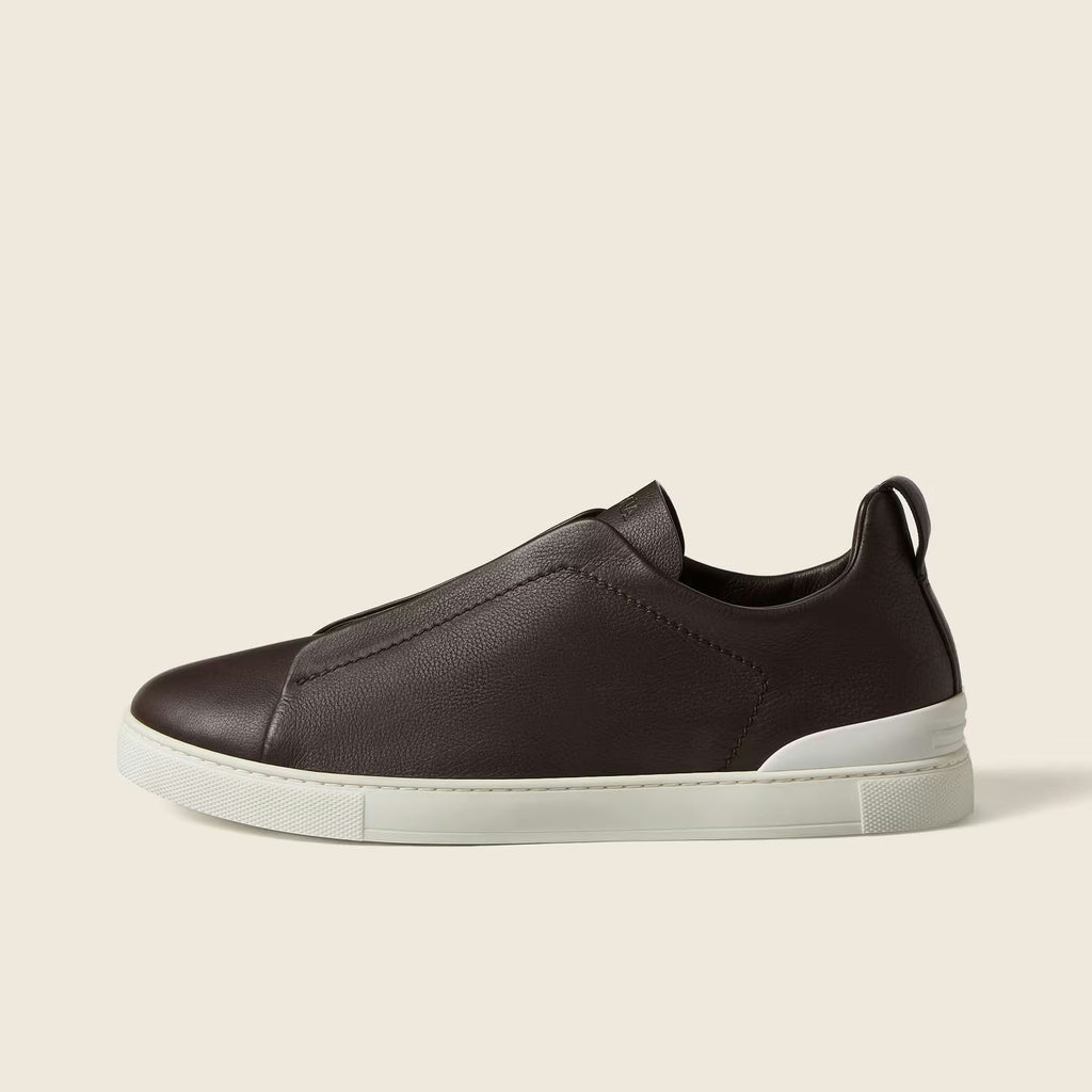 Zegna Triple Stitch SECONDSKIN Espadrilles en Cuir Marron Foncé