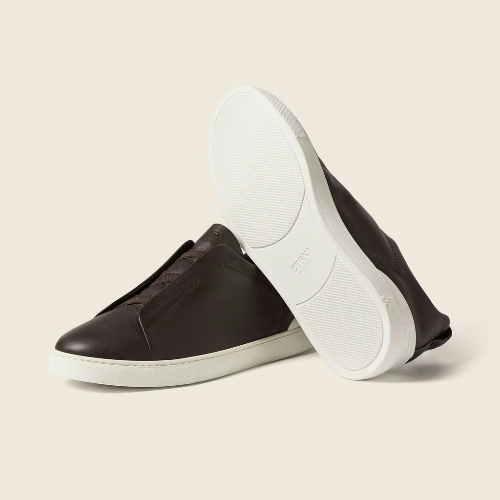 Zegna Triple Stitch SECONDSKIN Espadrilles en Cuir Marron Foncé