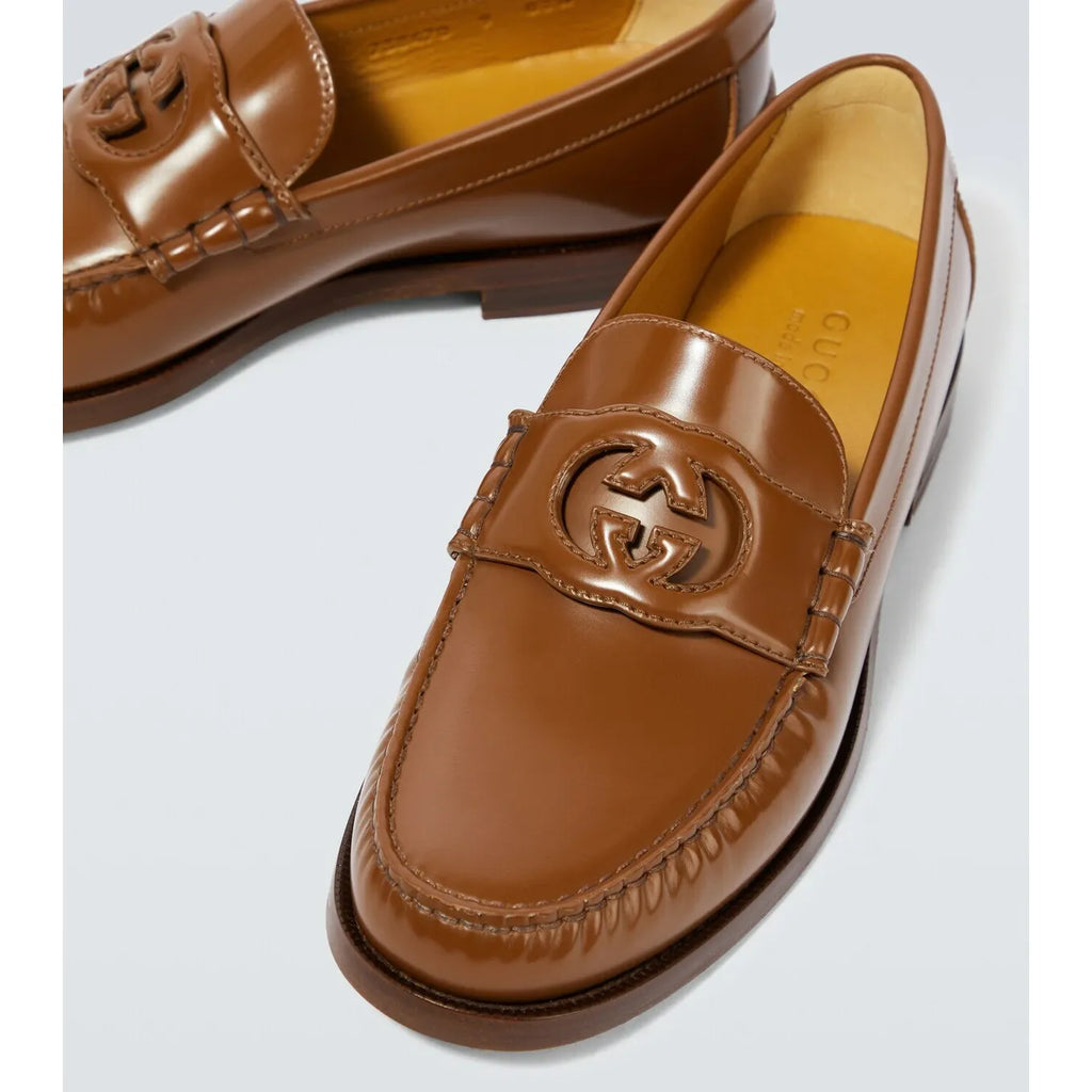 Gucci Interlocking G Mocassins en Cuir Marron