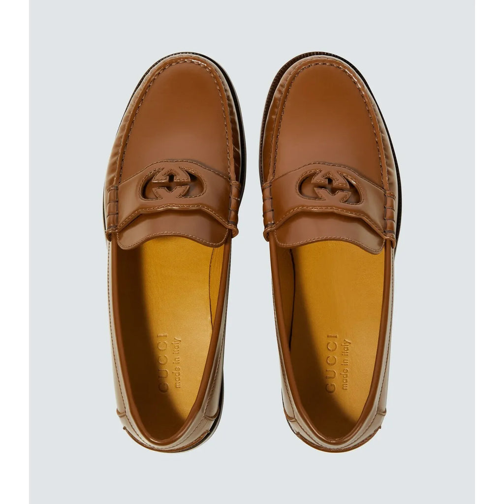 Gucci Interlocking G Mocassins en Cuir Marron