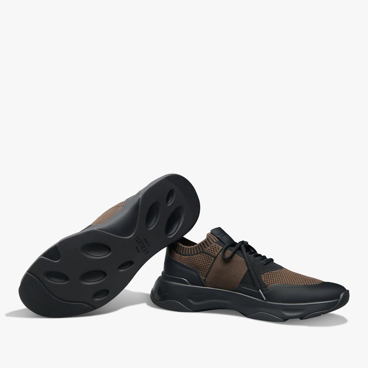 Berluti Shadow Espadrilles en Maille et Cuir Marron et Noir