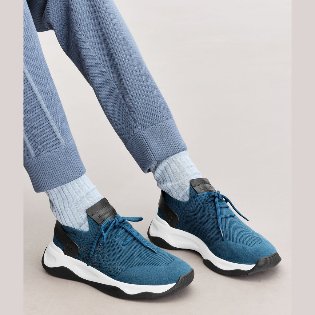 Berluti Shadow Espadrilles en Maille et Cuir Bleu