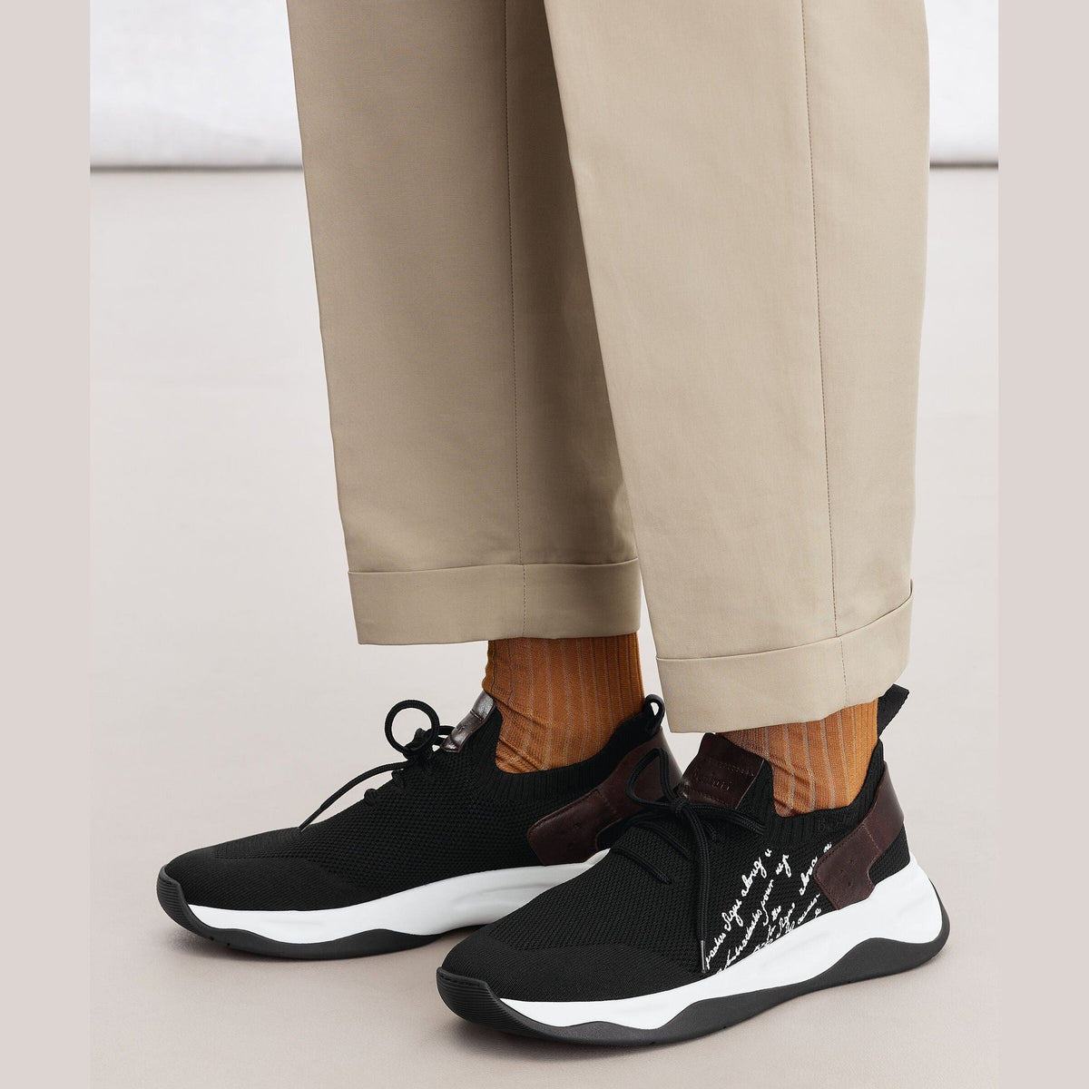 Berluti Shadow Sneakers en Maille et Cuir Noir
