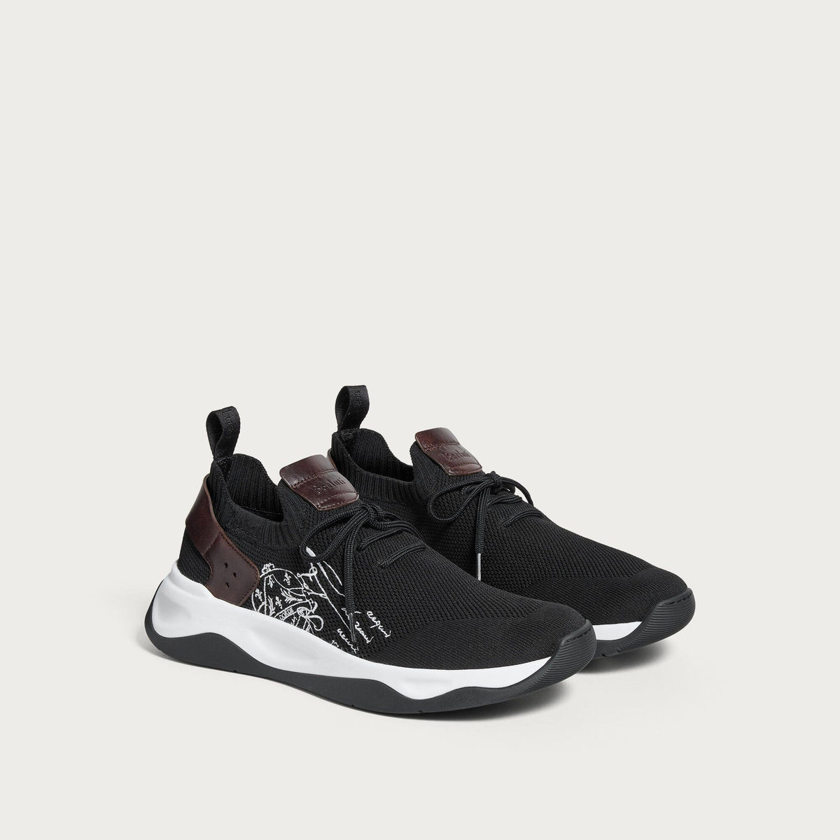 Berluti Shadow Sneakers en Maille et Cuir Noir