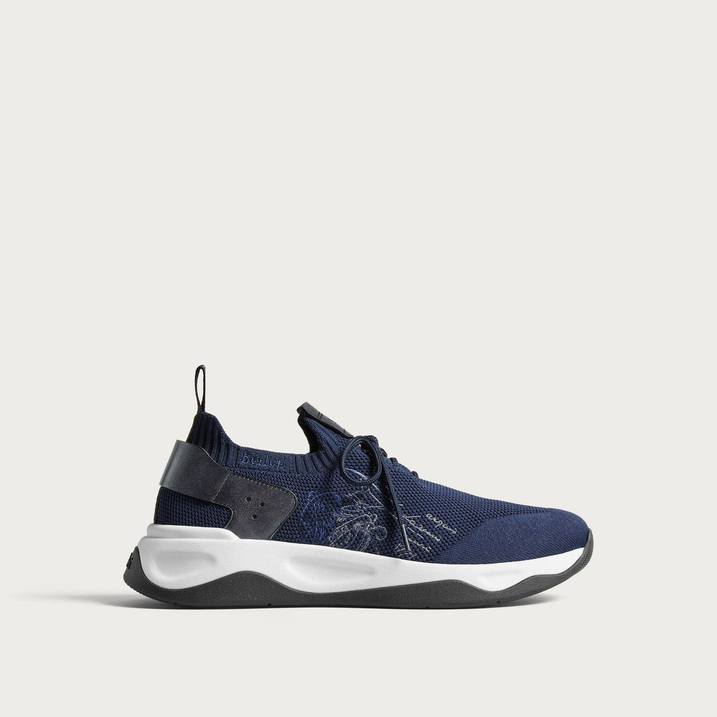 Berluti Shadow Sneakers en Maille et Cuir Bleu Nuit