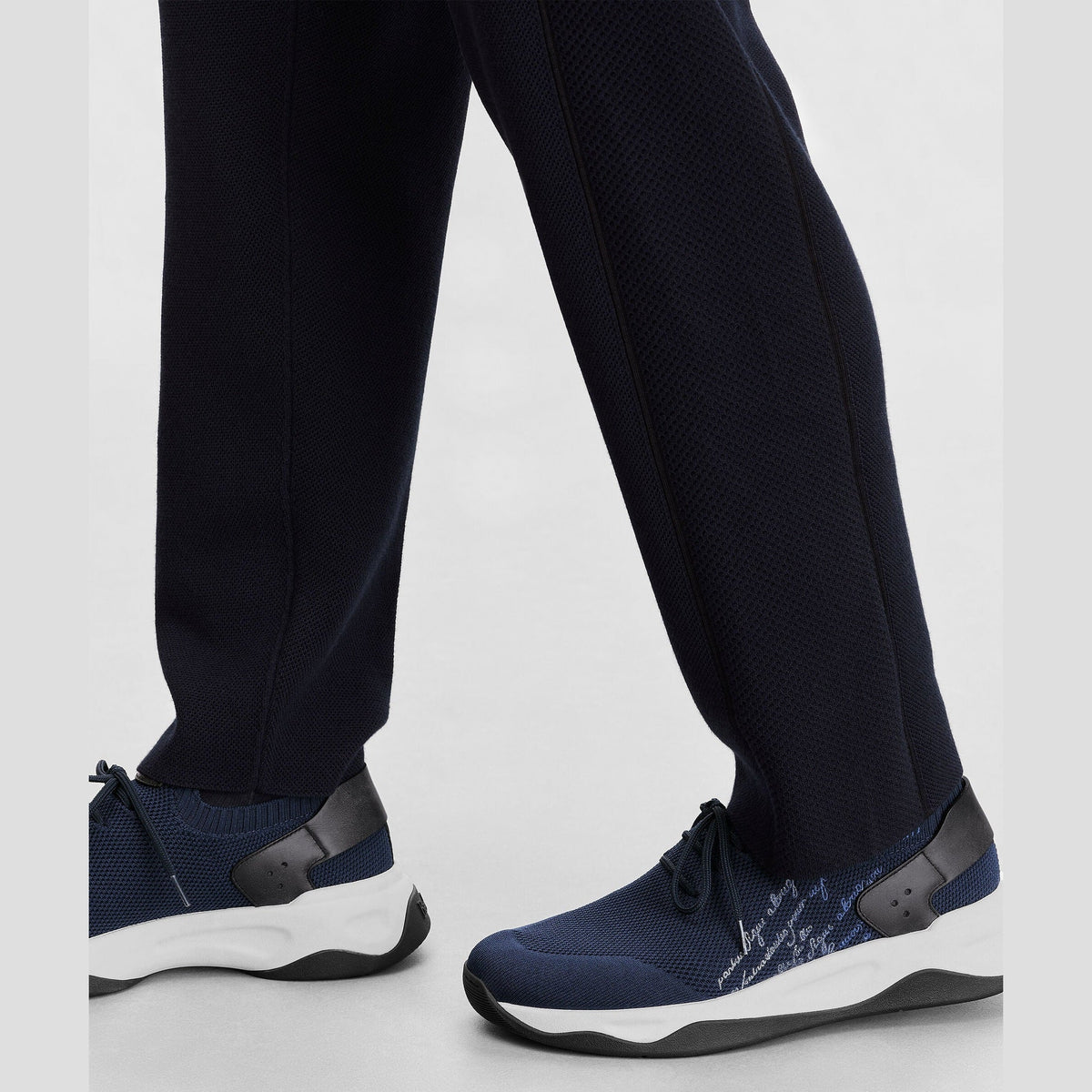 Berluti Shadow Sneakers en Maille et Cuir Bleu Nuit