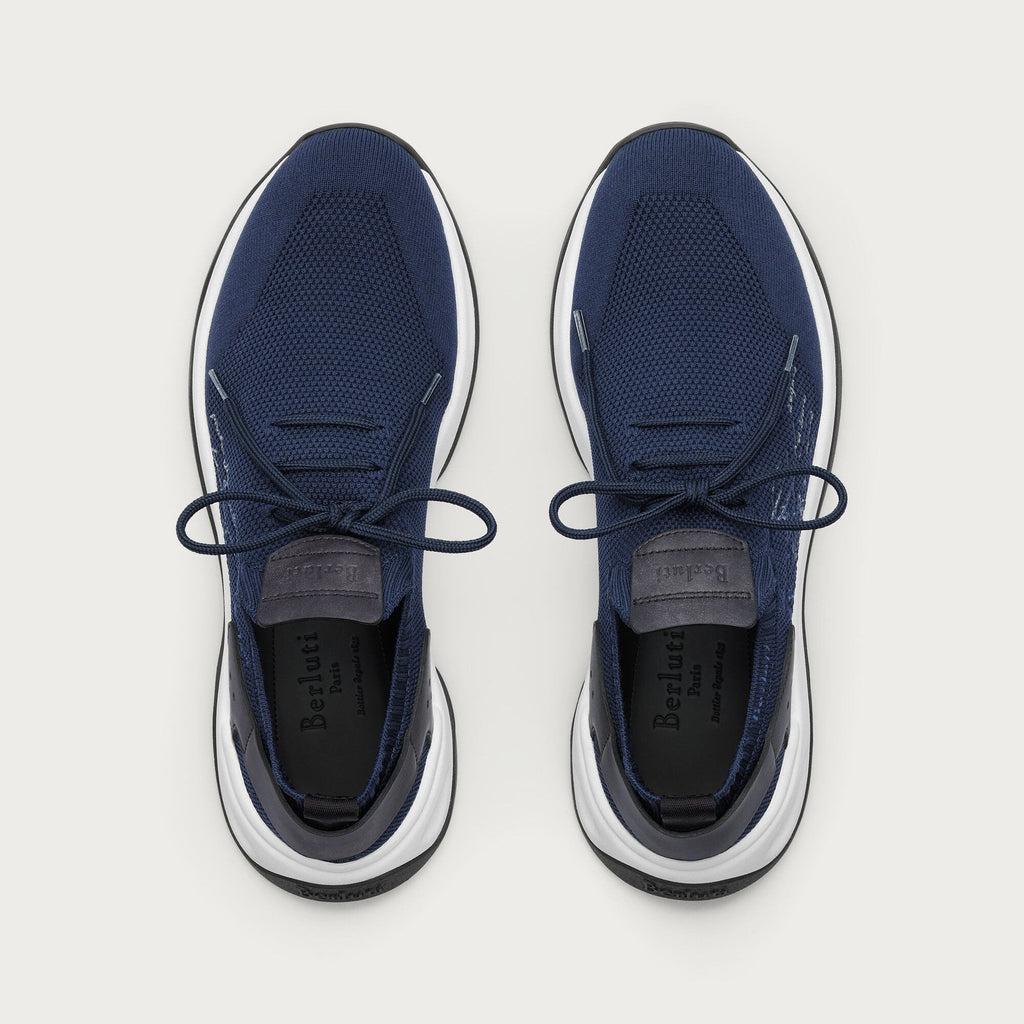 Berluti Shadow Sneakers en Maille et Cuir Bleu Nuit