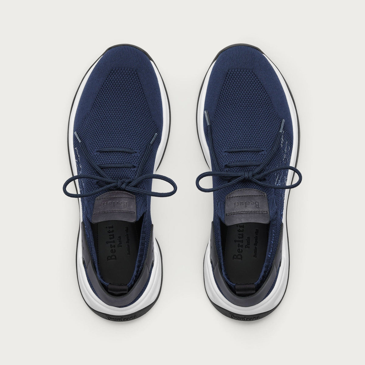 Berluti Shadow Sneakers en Maille et Cuir Bleu Nuit