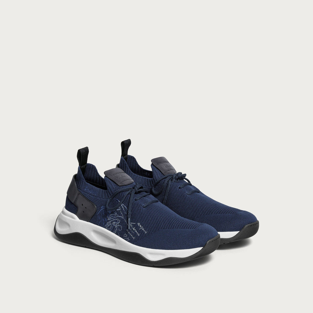 Berluti Shadow Sneakers en Maille et Cuir Bleu Nuit