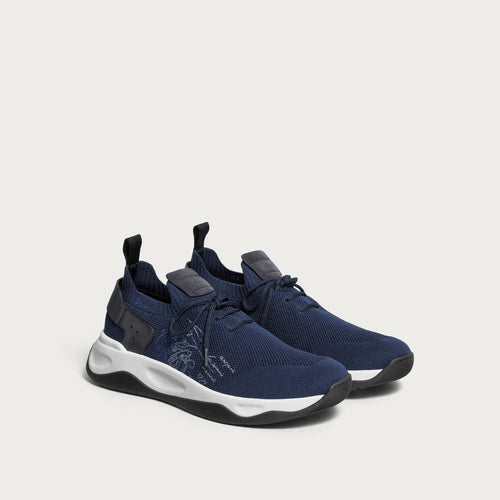 Berluti Shadow Sneakers en Maille et Cuir Bleu Nuit