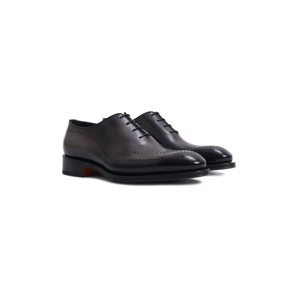 Santoni Wholecut Carter Richelieus en Cuir Lisse Noir