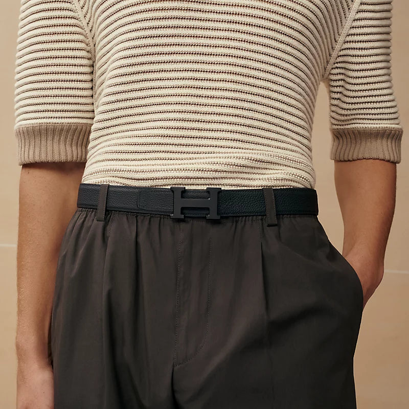 Hermès Ceinture Boucle H en Cuir de Veau Réversible Noir