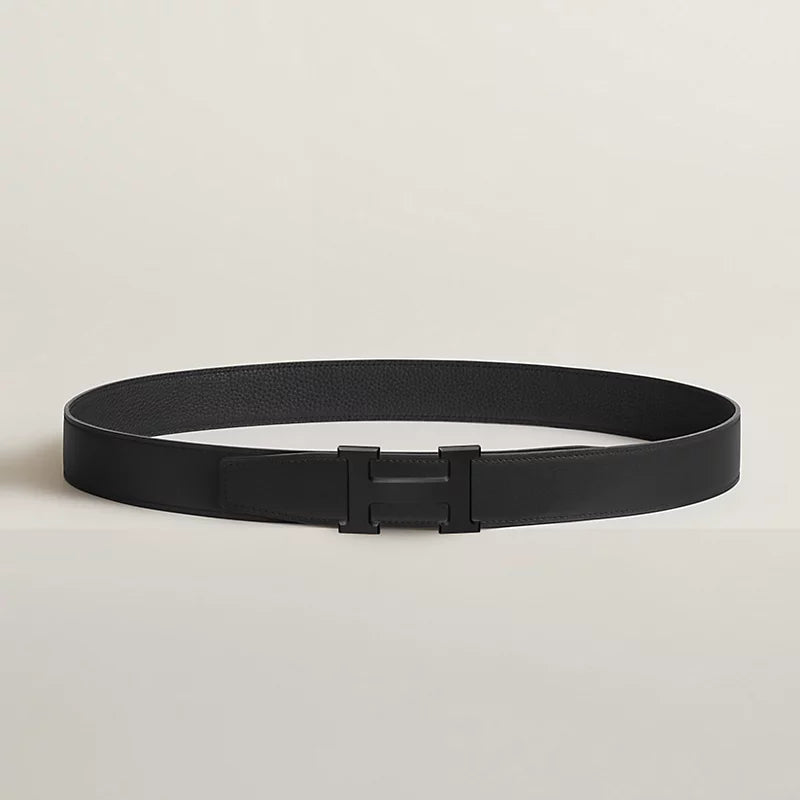 Hermès Ceinture Boucle H en Cuir de Veau Réversible Noir