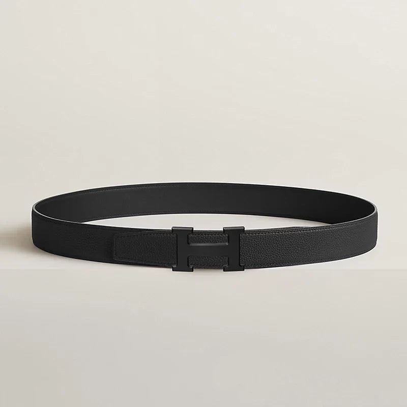 Hermès Ceinture Boucle H en Cuir de Veau Réversible Noir