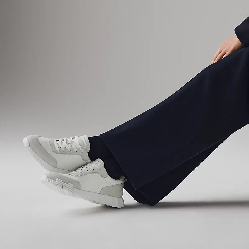 Hermès Bouncing Sneakers en Mesh et Daim Blanc