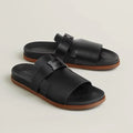 Hermès Jaurès Sandales en Veau Velours Noir