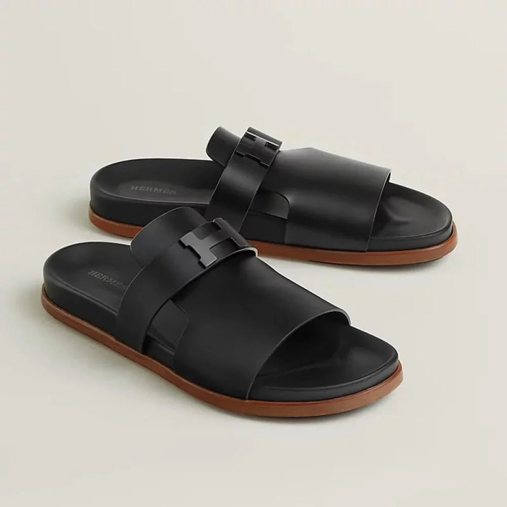 Hermès Jaurès Sandales en Veau Velours Noir