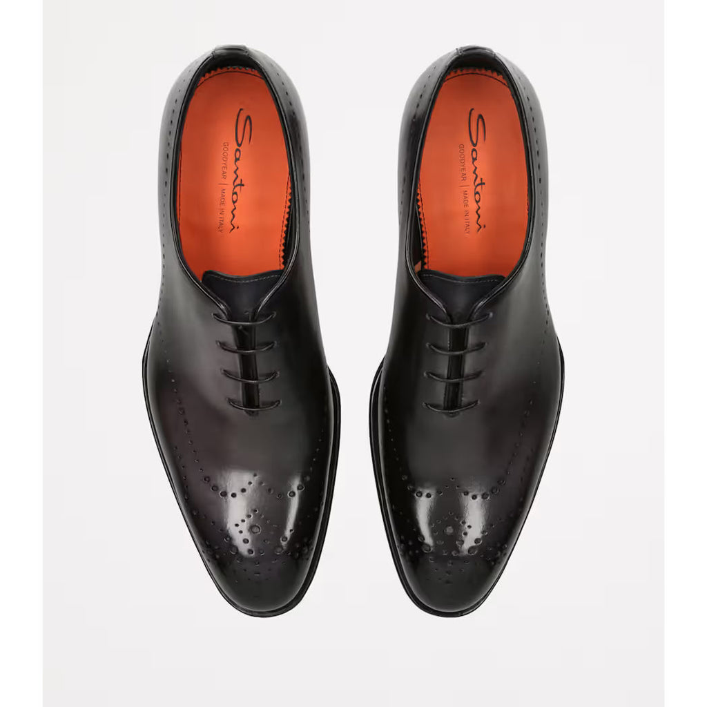 Santoni Wholecut Carter Richelieus en Cuir Lisse Noir