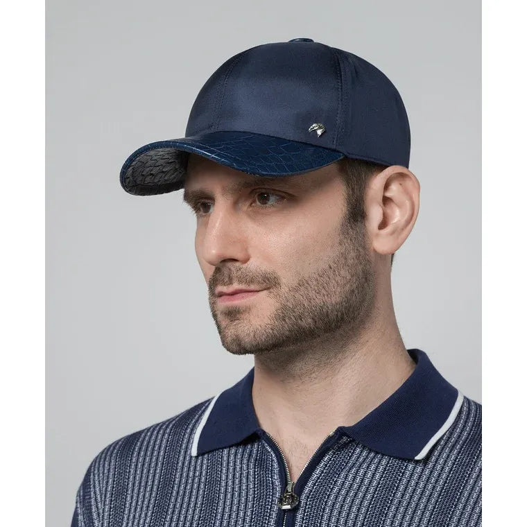 Stefano Ricci Casquette pour Homme Crocodile et Soie Bleu Marine