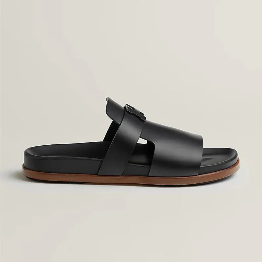 Hermès Jaurès Sandales en Veau Velours Noir