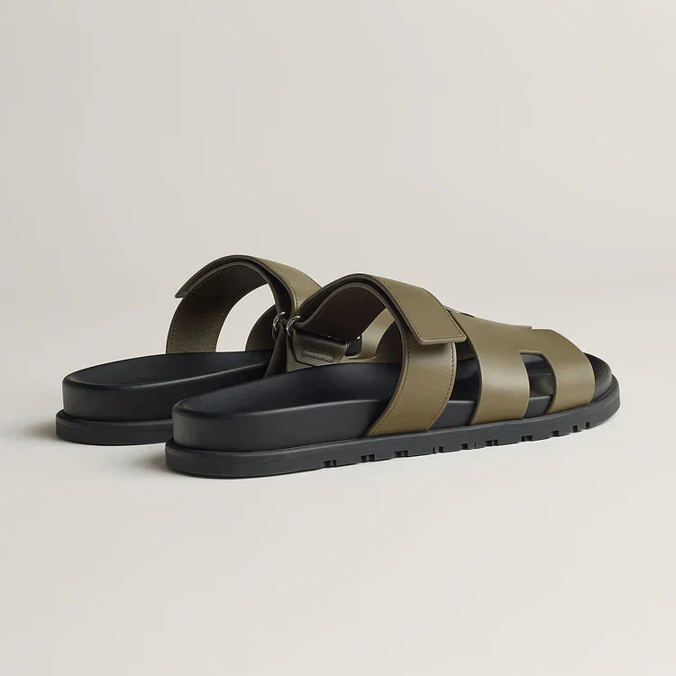 Hermès Chypre Sandales en Cuir de Chèvre Olive