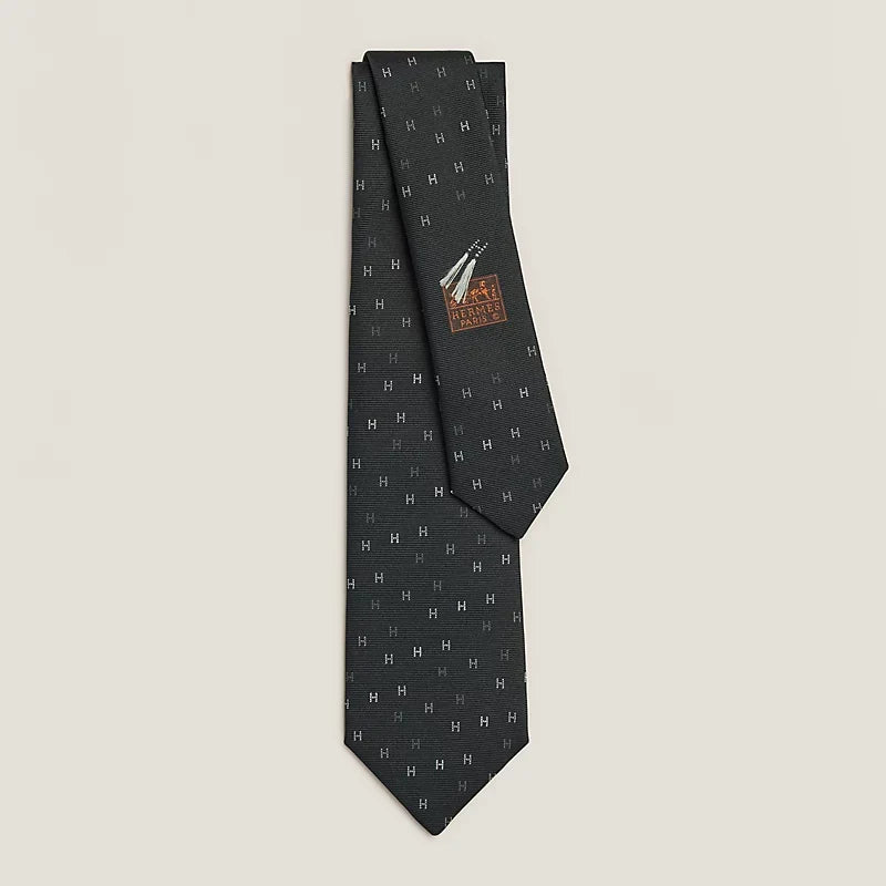 Hermès Cravate pour Homme H Scintillant Noir / Gris