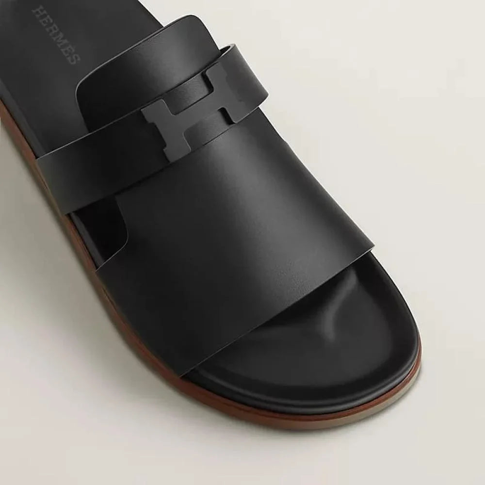Hermès Jaurès Sandales en Veau Velours Noir