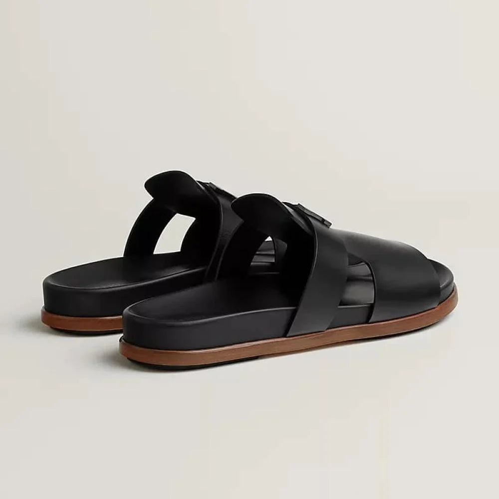 Hermès Jaurès Sandales en Veau Velours Noir