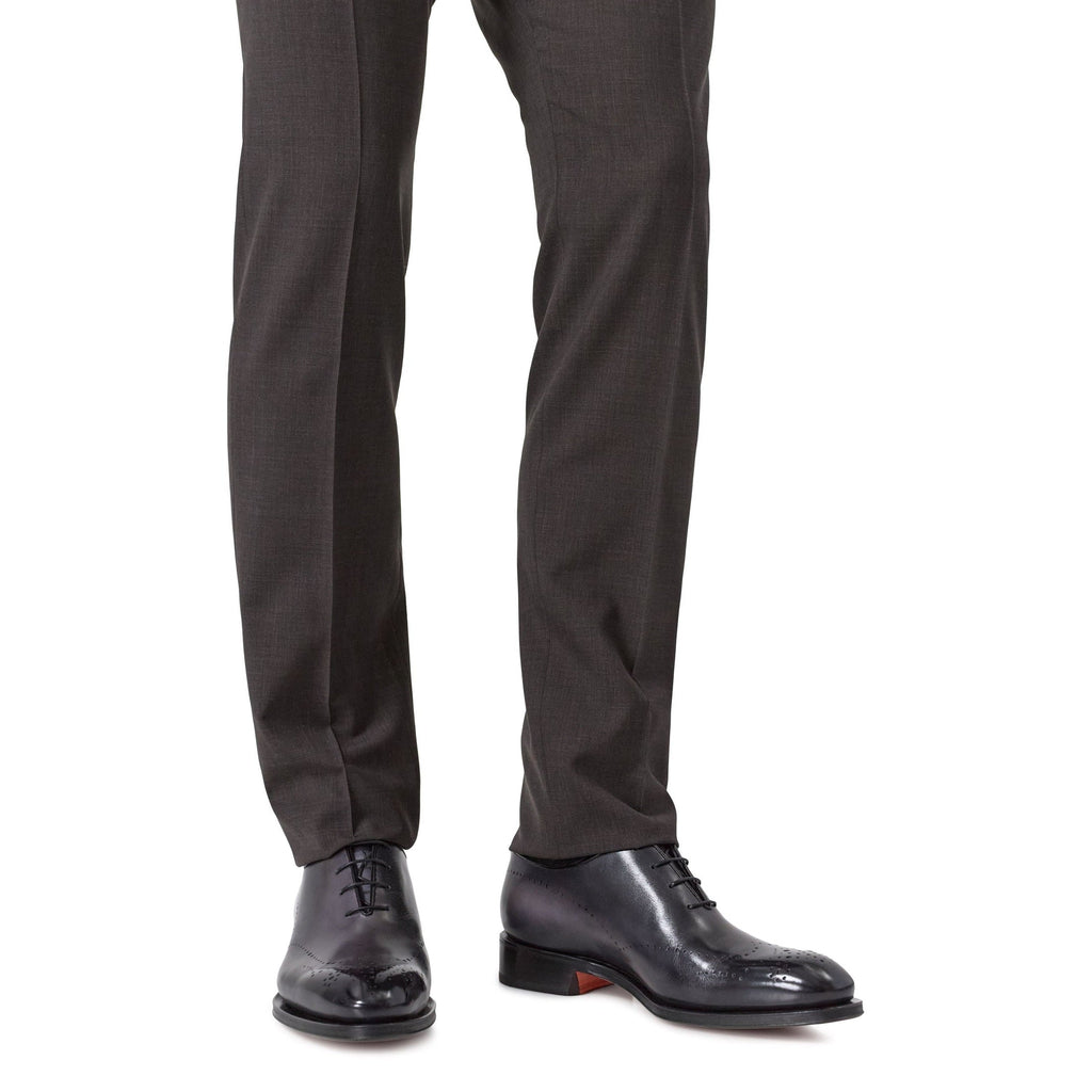Santoni Wholecut Carter Richelieus en Cuir Lisse Noir