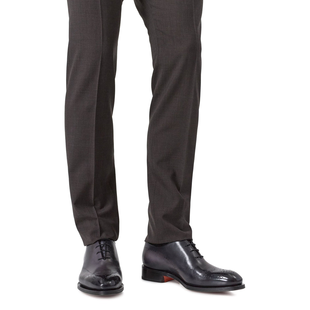 Santoni Wholecut Carter Richelieus en Cuir Lisse Noir