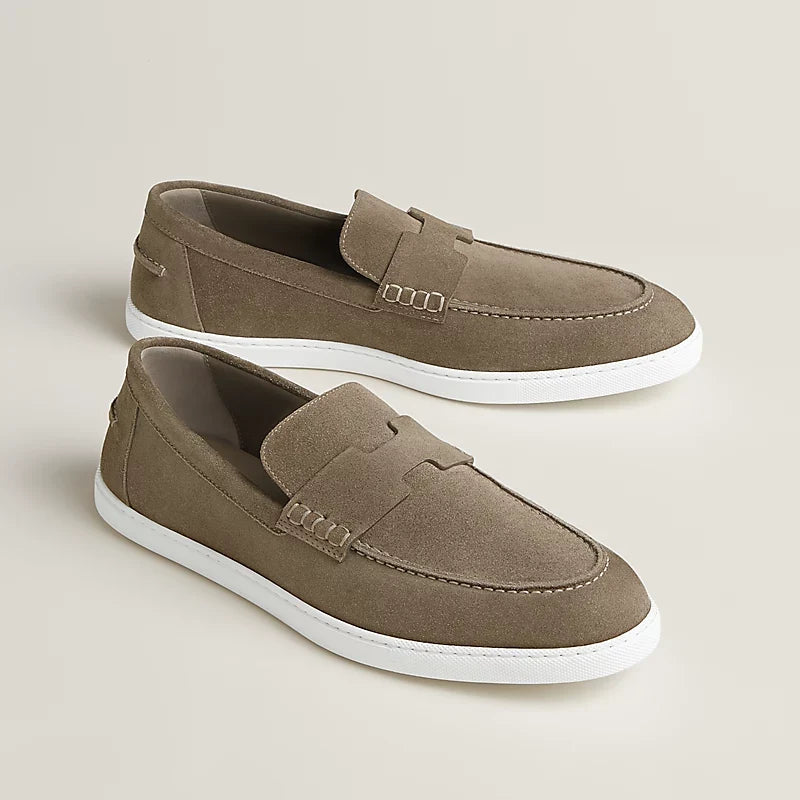 Hermès Job Mocassins en Veau Velours Étoupe