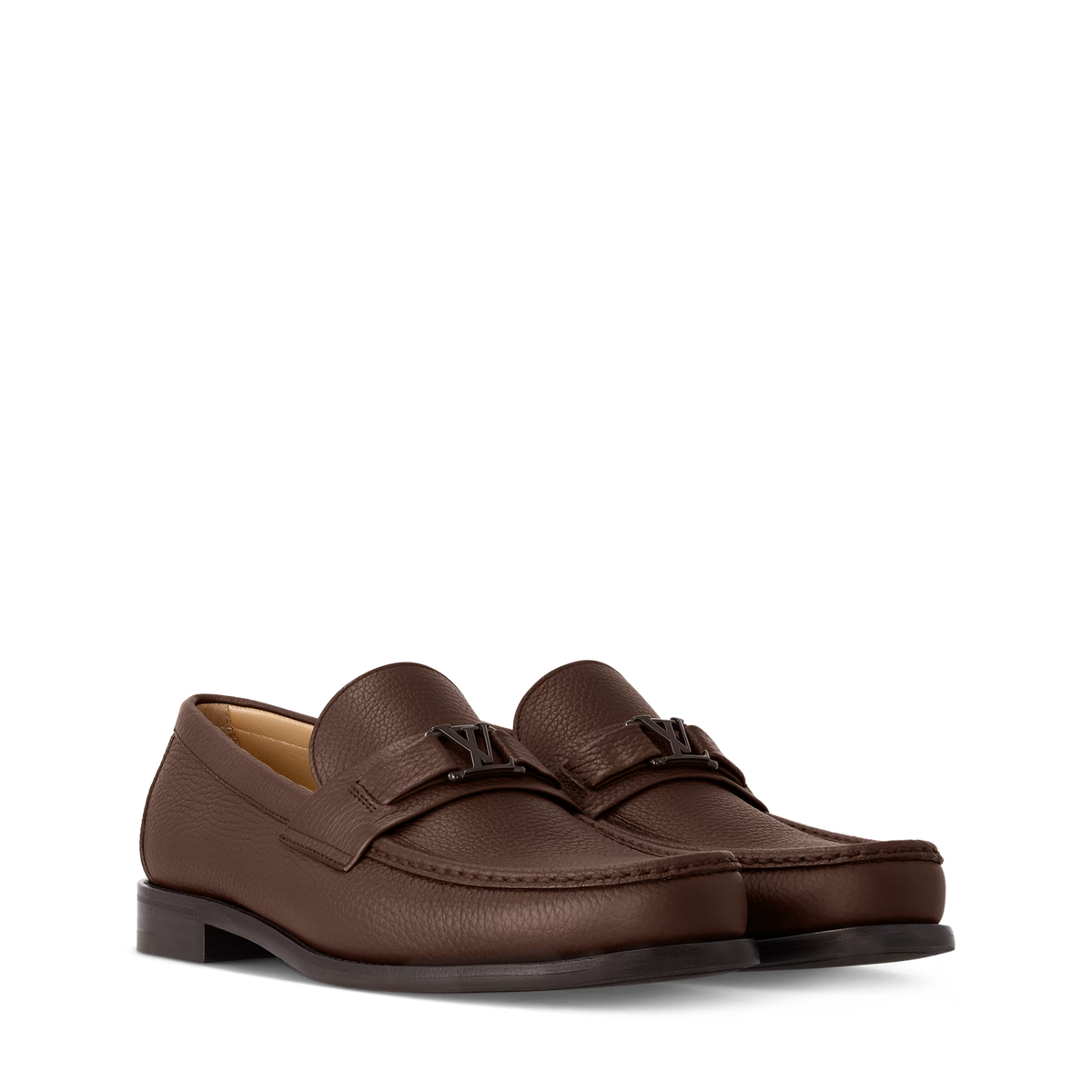 Louis Vuitton Major Mocassins en Cuir de Veau Grainé Marron Moka