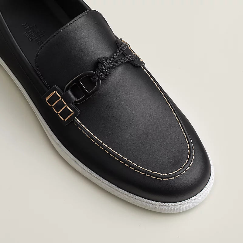 Hermes Ignacio Mocassins en Cuir de Veau Noir