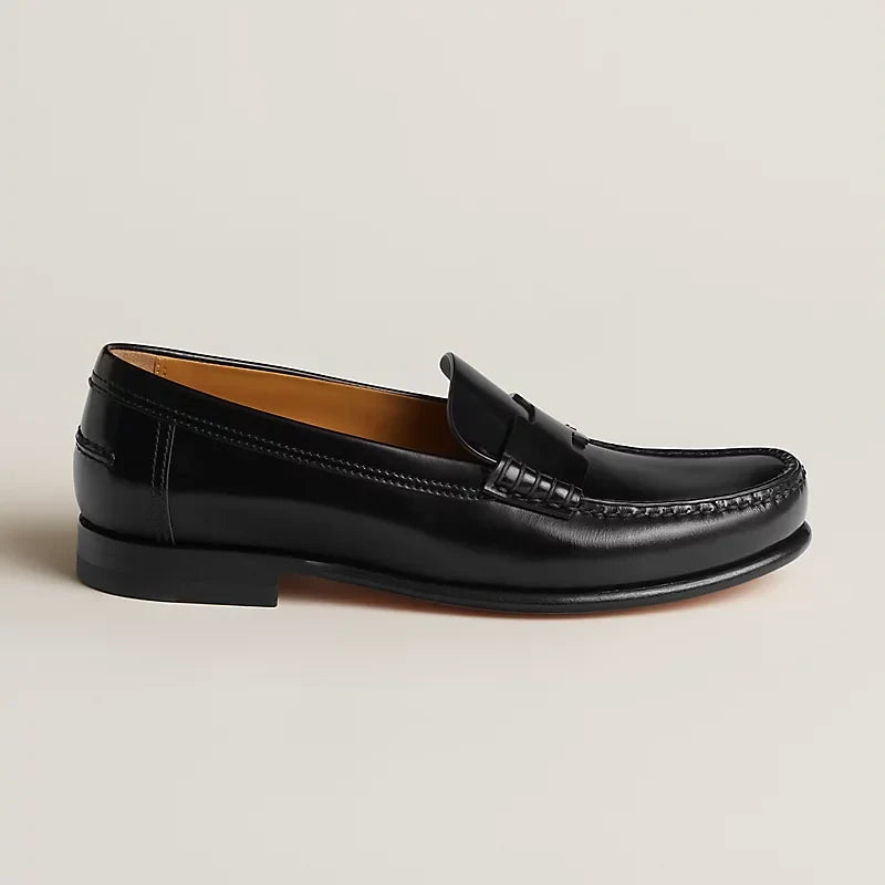 Hermès Kennedy Mocassins en Veau Glacé Noir Brillant